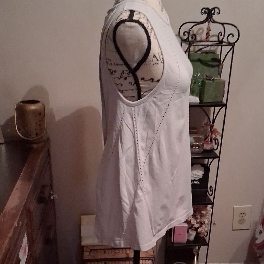 Athleta White Tank Top with Eyelet Detail Small - Picture 2 of 6